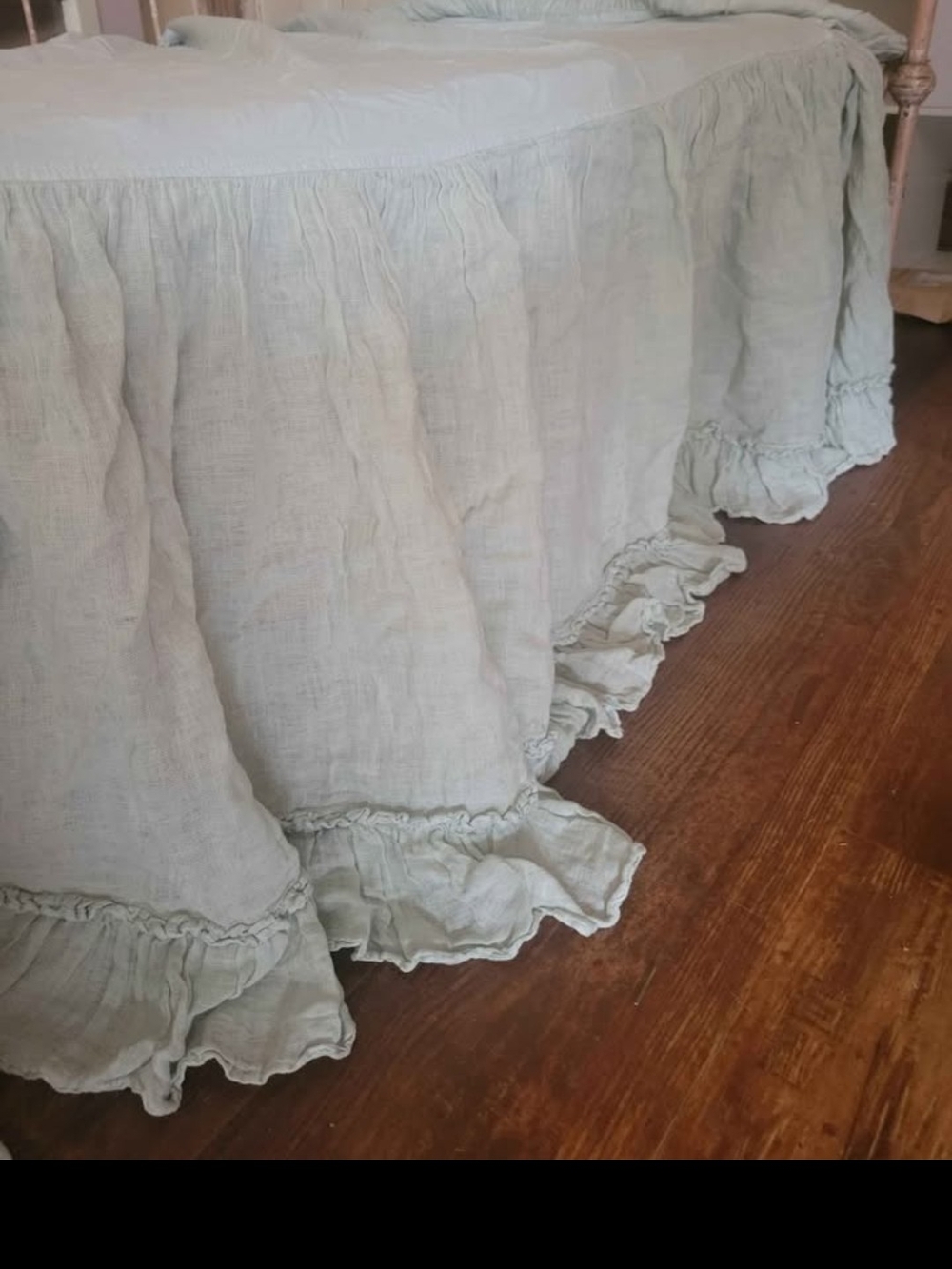 Bella Notte Light Sage Ruffled Linen Bed Skirt Dust Ruffle Crib